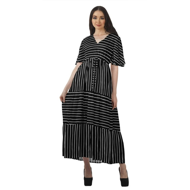 Moomaya Robes d'Été Imprimées à Manches Courtes pour Femmes, Tenue de Fête Décontractée