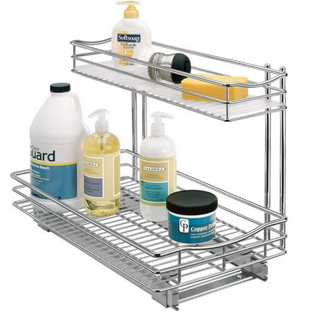 Lynk Professional Roll Out Under Sink Cabinet Organizer, Pull Out Two Tier Sliding Shelf, 11.5 in. wide x 21"D, Chrome