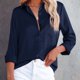 thumbnail image 2 of Camisas de mujer con cuello en V, tira de botones, camisa de manga larga, bolsillo en el pecho, 2 of 4