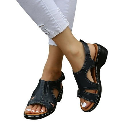 Zanvin Womens Sandals Clearance Summer Ladies Slippers Casual Women s Shoes Roman Fish Mouth Casual Wedges Sandals  Blue  37