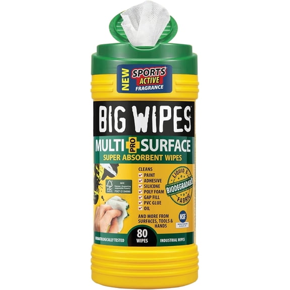 Big Wipes Heavy Duty Multi-Surface Cleaning Wipes, Pre-Moistened Cloths for Hands, Tools, and Surfaces, 80 Count Canister