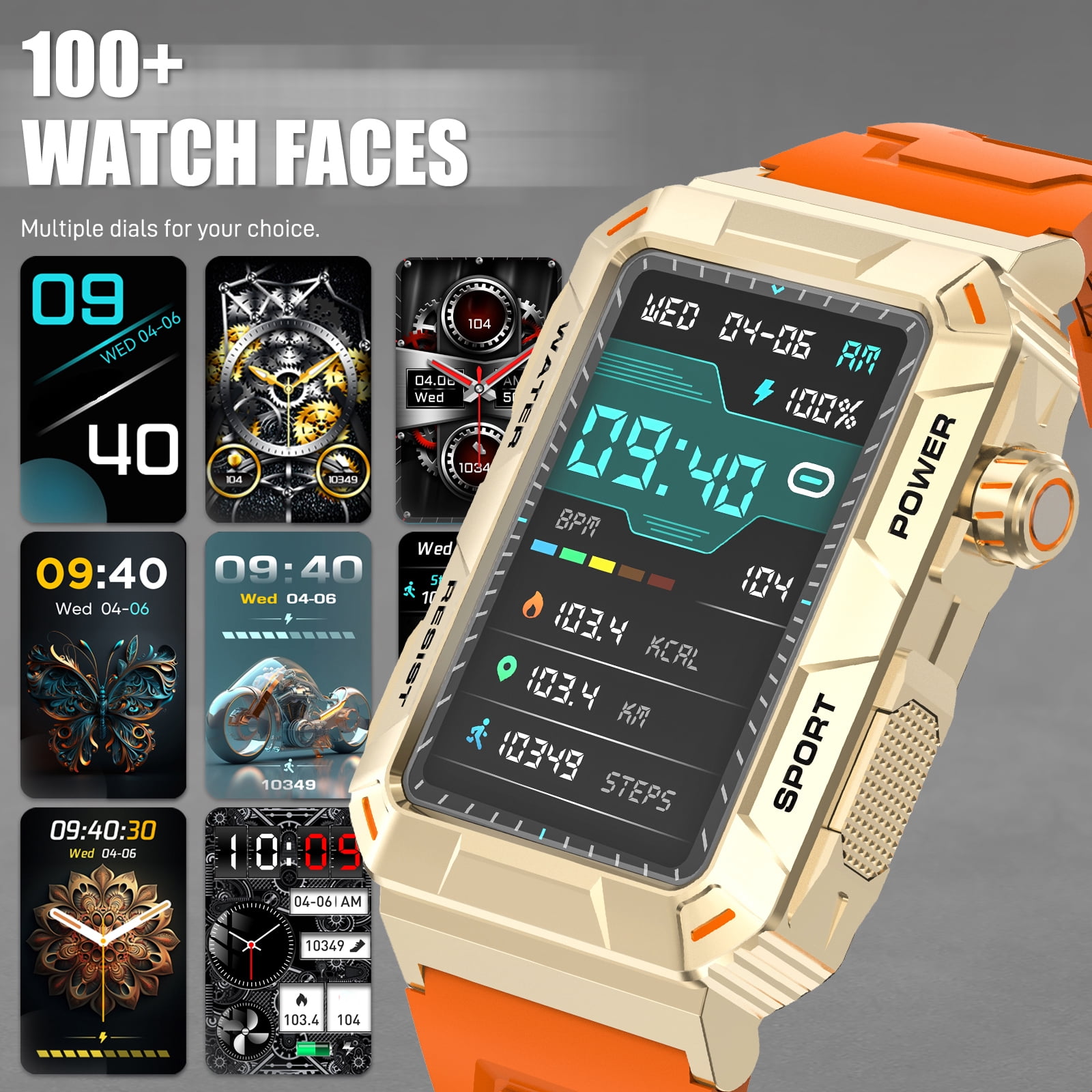 VOPOCO MT88 Rugged Smartwatch Big Screen HD Smart Watch for Men IP67 Waterproof Outdoor Watch Compatible with iOS Android, 1pc
