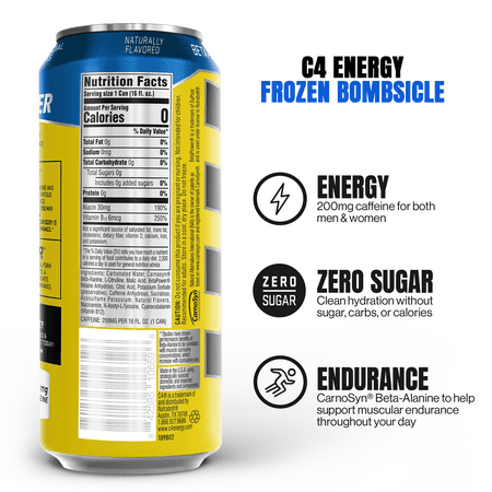 C4 Energy Drink + Frozen Bombsicle + Zero Sugar + Explosive Energy + 16oz Single Can