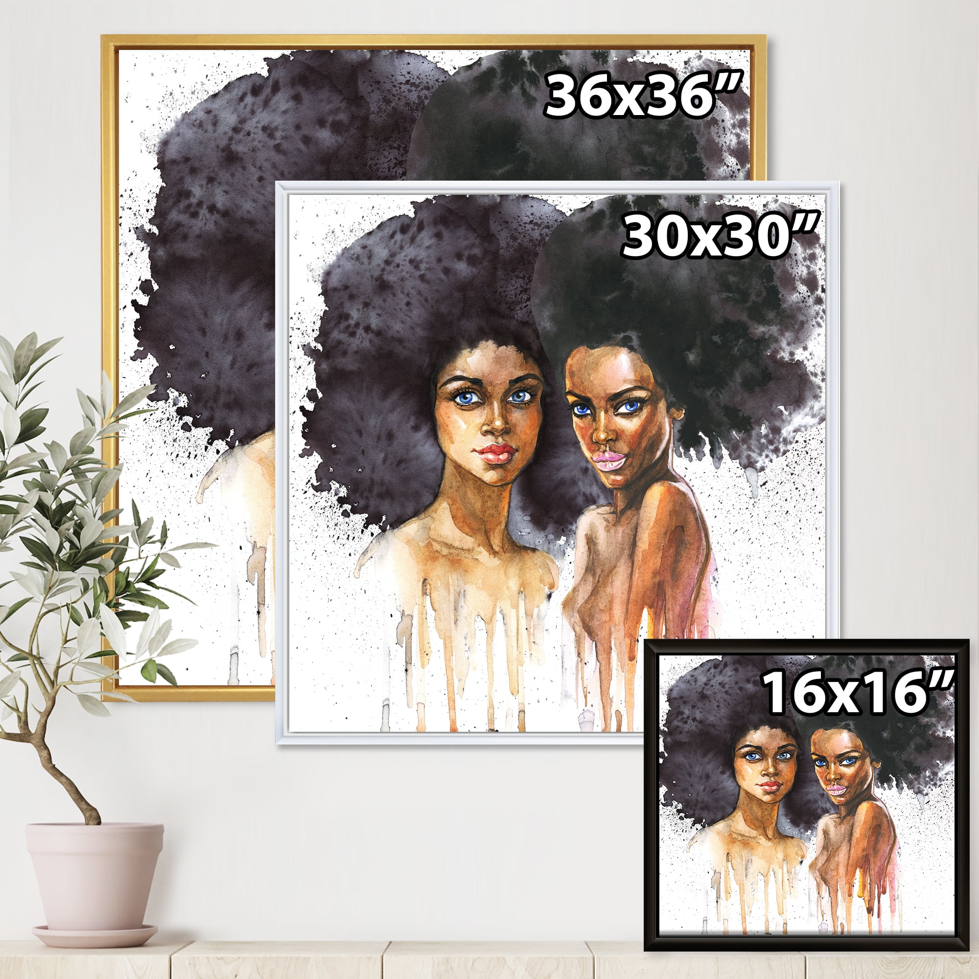 Designart 'Portrait of Two African American Women' Modern Framed Canvas Wall Art Print