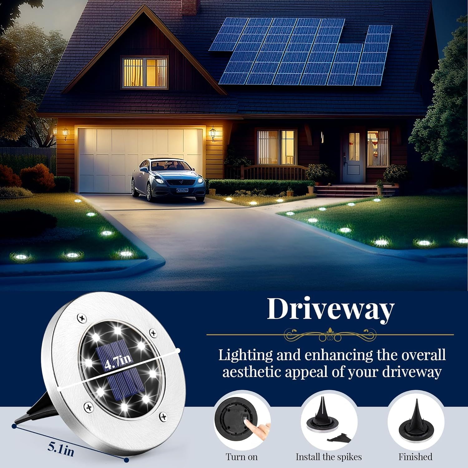 HOODINK 18 Pack Solar Ground Lights, Outdoor Lights Solar Powered Waterproof, Solar Pathway Lights for Garden Yard Patio Driveway Walkway