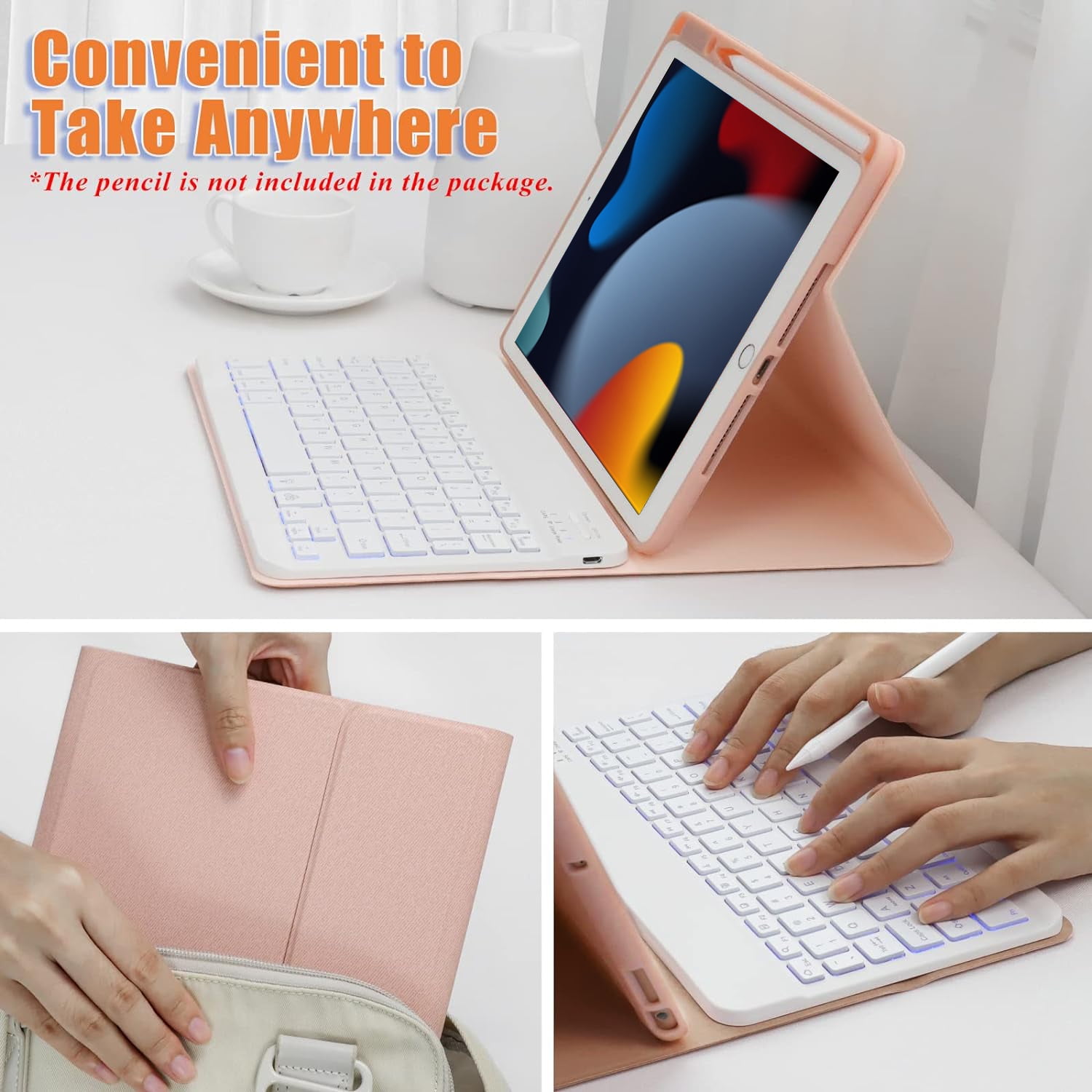 Vinci iPad 9th/8th/7th Generation Keyboard Case 10.2 inch 2021/2020/2019, iPad Pro 10.5-inch Case with Keyboard,iPad Air 3 2019, 7 Color Backlit Removable Wireless Folio Keyboard Tablet Cover(Pink)