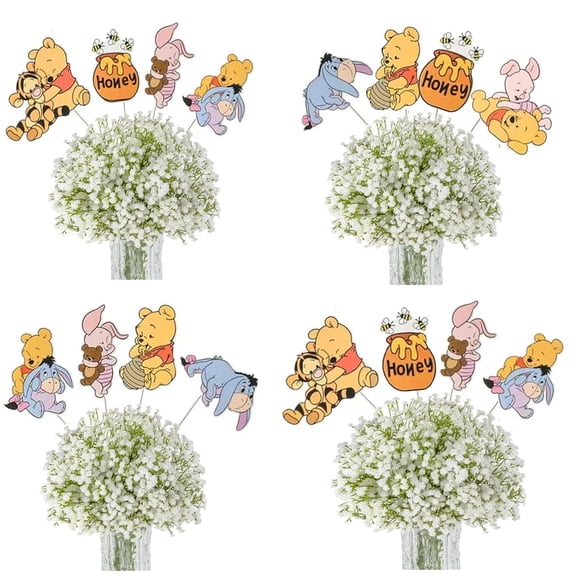 4 PCS Bear Party Decorations Centerpieces, Cute Table Toppers On Sticks Cutouts for Baby Shower Table Decorations Birthday Party Supplies