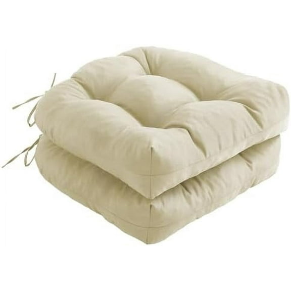 Outdoor Chair Cushions Set of 2, Patio Chair Cushions with Ties, 17x17 4” Tufted Outdoor Seat Cushions, Waterproof Patio Furniture Cushions, Outdoor Dining Chair Pads, Beige