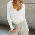 thumbnail image 4 of Women'S Casual Basic Long Sleeve Round Neck Slim Fitting Ribbed Knit Tops Cream White M, 4 of 9