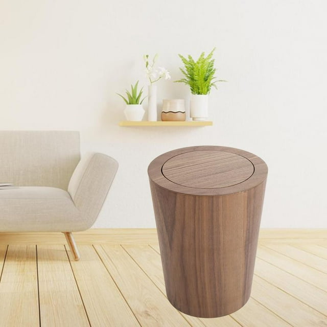 Bote de Basura Redondo de Madera, Cesto de Basura para Cocina Y Oficina, Dormitorio, Baño, Herramientas de Limpieza, Cestas de Almacenamiento Decorati madera 1 columpio BLESIY bote de basura redondo
