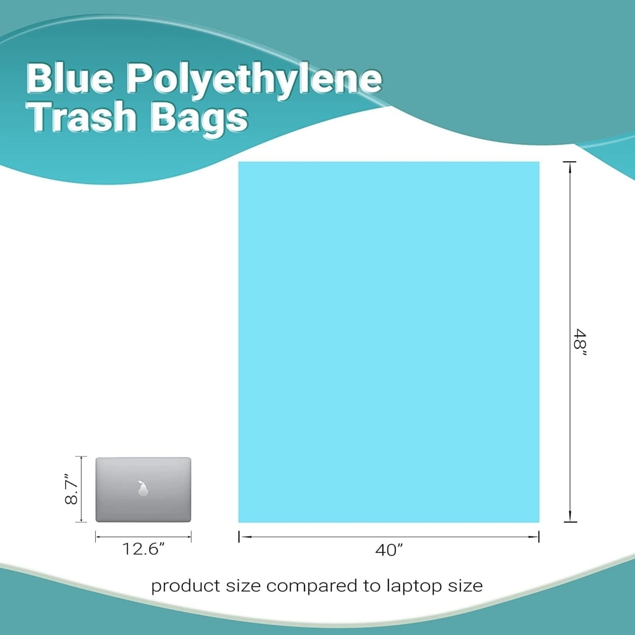 Dropship Pack Of 200 Blue Polyethylene Trash Bags 40 X 48. HDPE 60