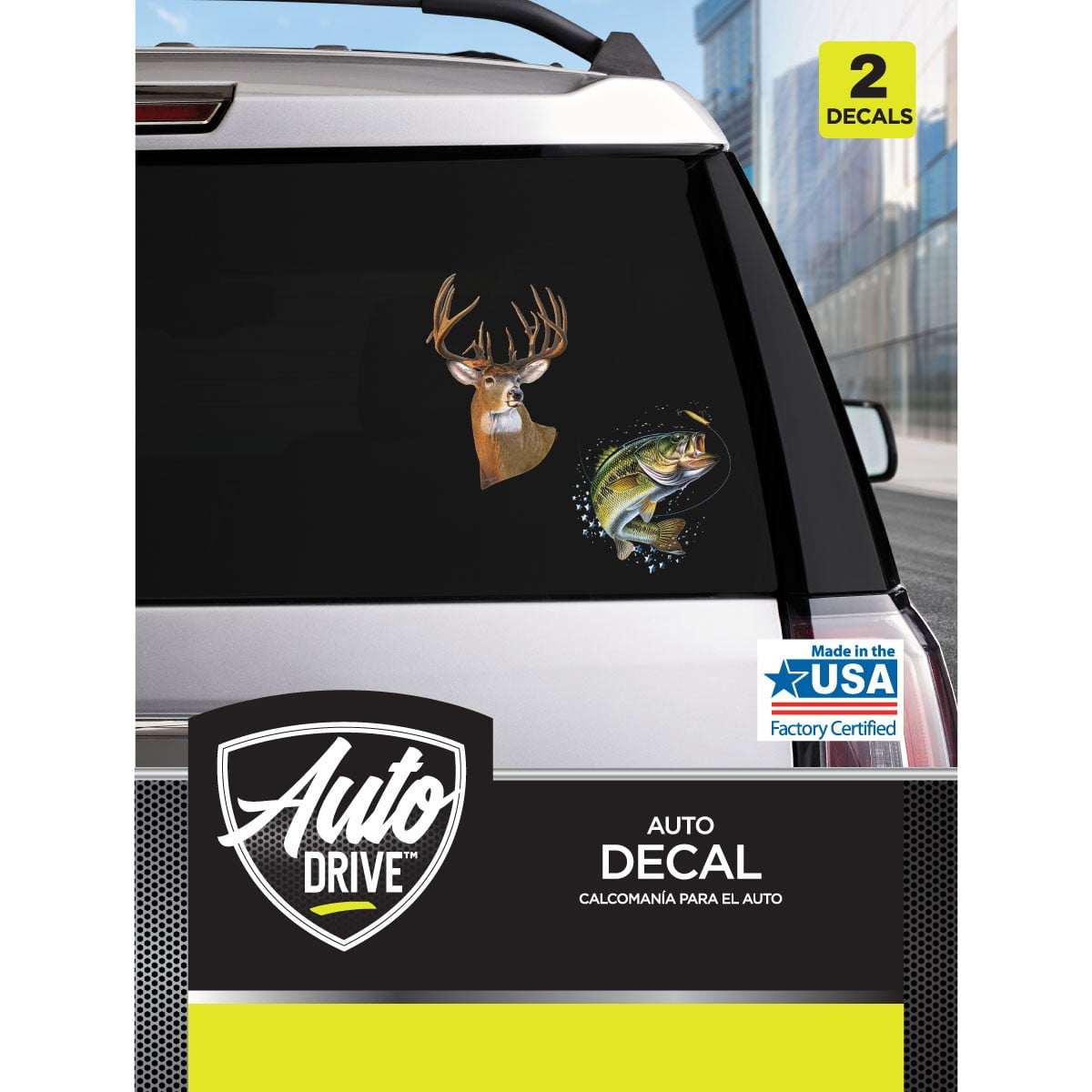 Auto Drive Deer/Bass Decals Set of 2 Vinyl Car Stickers