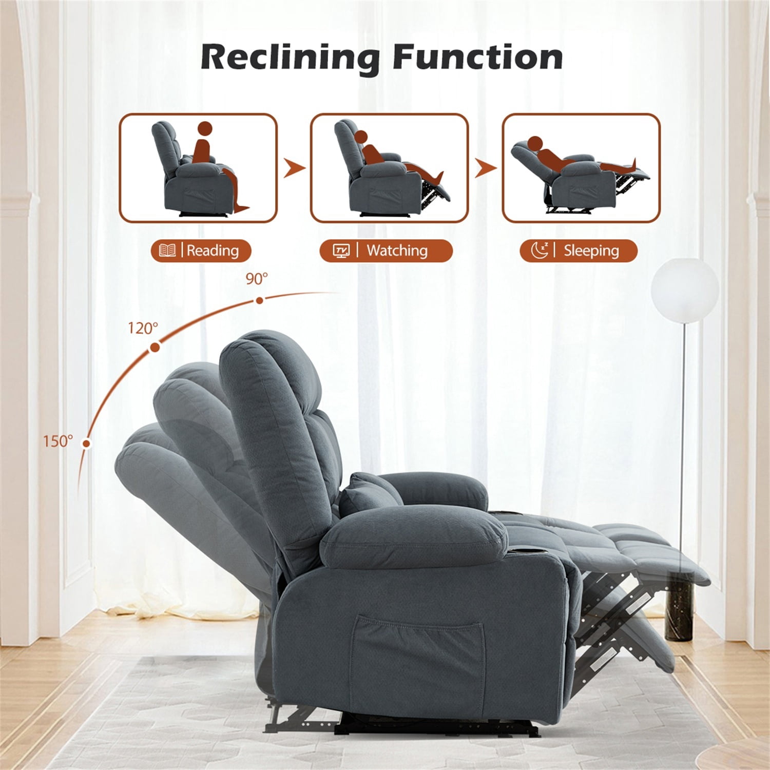 Alvantor Loveseat Recliner Sofa for Adults with Cup Holders, Modern Overstuffed Manual Sofa Chair for Home Theater Blue