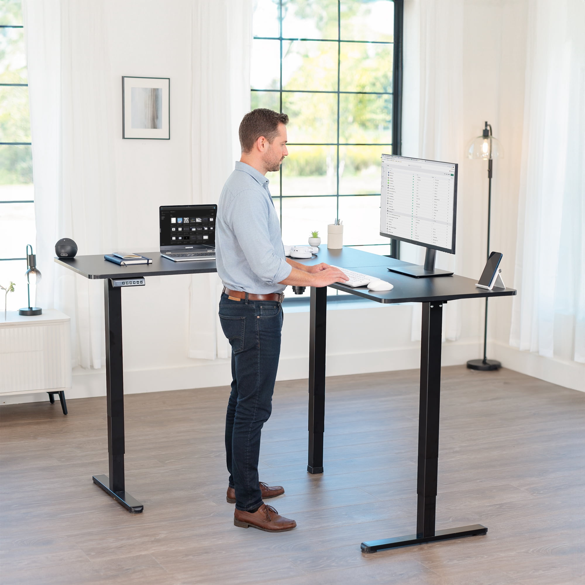 VIVO Black Electric 63" x 55" Corner Standing Desk, L-Shaped Workstation