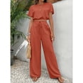thumbnail image 4 of EASYBRA Womens Pants Suit Solid Color Casual Wear Organic Cotton Blend Two Piece Outfit Three Quarter Sleeve Long Pants S-XXL, 4 of 4