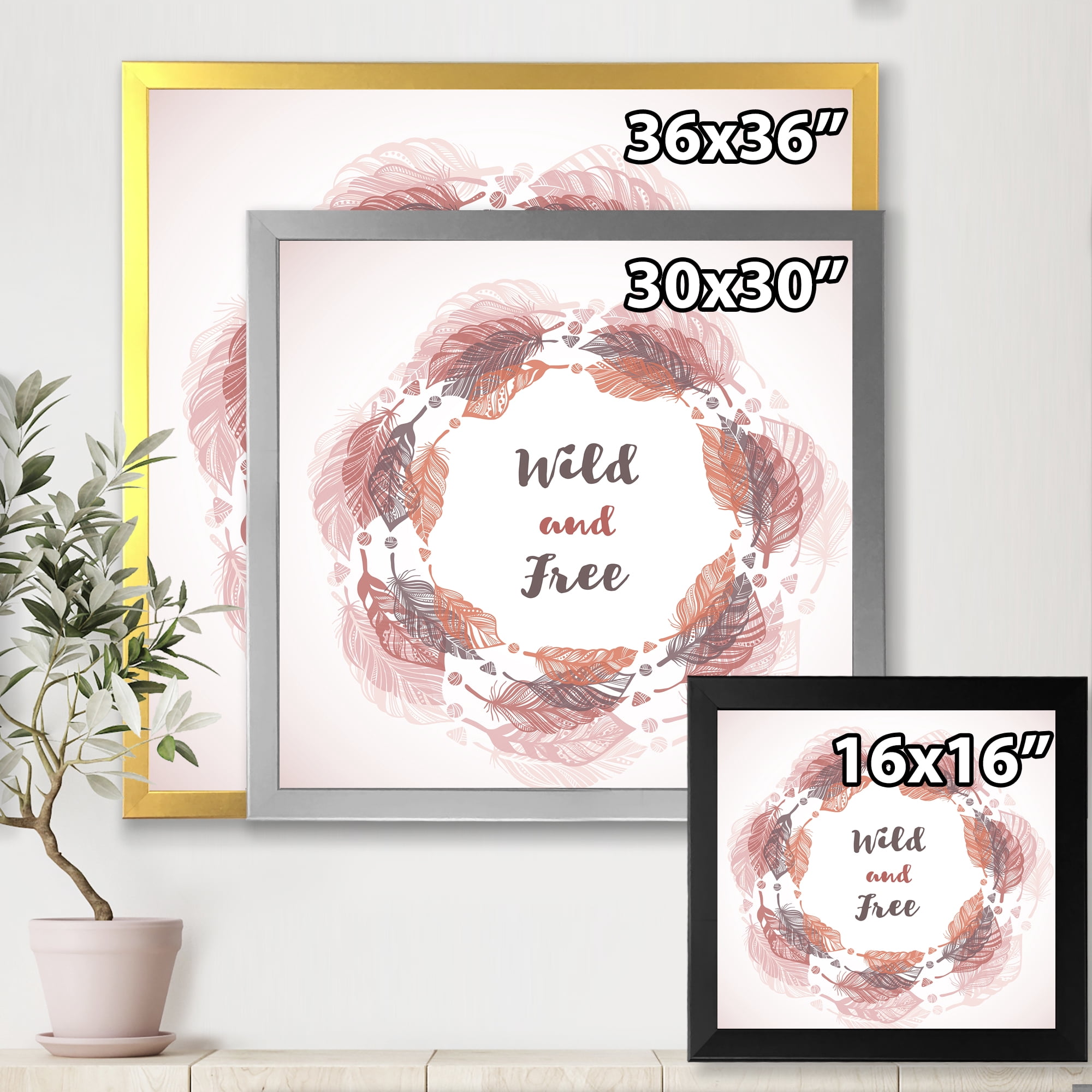 Designart 'Wild and Free Feather Wreath In Boho Style' Bohemian & Eclectic Framed Art Print