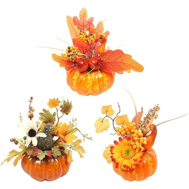 Juego de 3 decoraciones de mesa que incluyen calabaza artificial para decoraciones de otoño de Acción de Gracias de Halloween (cada pieza tiene una forma diferente)