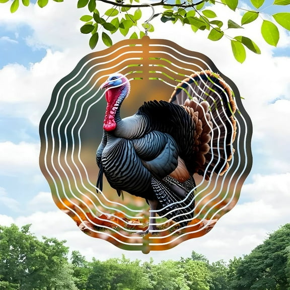 Vibrant Metal Hanging Wind Spinner with Striking Black & White Turkey Design Red Accents - Perfect for Yard & Garden Decor