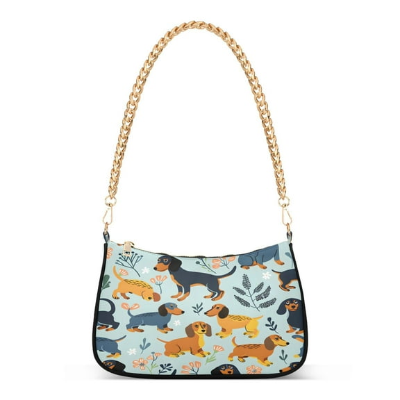 Ryvnso Dachshund Dogs Womens Chain Shoulder Bag Tote Handbags Clutch Hobo Purse with Zipper for Travel