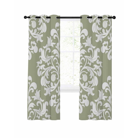 Baroque Sage Green Blackout Curtains 96 Inches Long for Bedroom, Vintage Damask Classic Floral Thermal Insulated Room Darkening Black Out Window Curtain Panels Grommet Drapes for Living Room