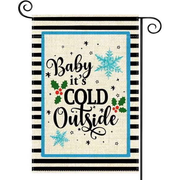 Winter Small Striped Garden Flag Double Sided Burlap 12 x 18 Inch,Best Choice Baby It''s Cold Outside Christmas Holiday Rustic Yard Outdoor Decoration (AD24)