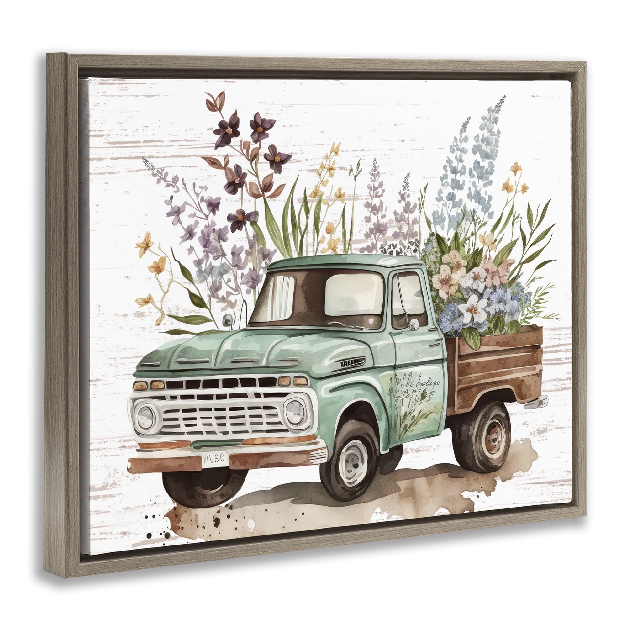 Stupell Industries Floral Herb Truck Transportation Painting Brown Floater Framed Canvas Art Print Wall Art, 31 x 25