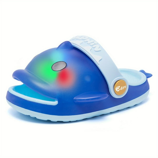 Engtoy Kids Shark Slides Toddler Cloud Shark Slides Boys Girls Lights Up Clogs Open Toe Dolphin Sandals Shark Slippers Non-Slip Beach Shoes