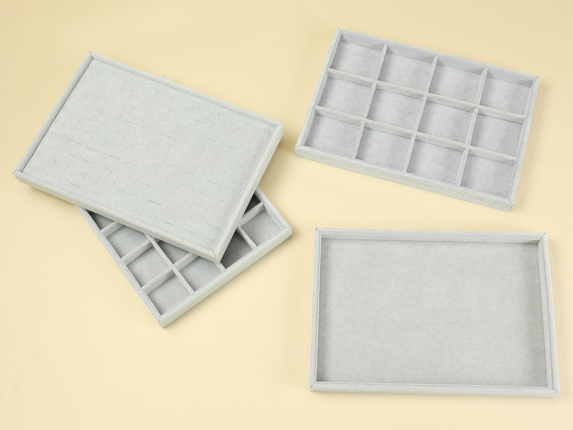 Unique Bargains Velvet Jewelry Boxes Holder Organizer Trays with Removable Dividers Gray Ring Tray