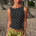 thumbnail image 2 of BODOAO Women's Polka Dot Tank Top Sleeveless Boat Neck Fitted Top with Ruched Sides Stretchy Crop Tank Top Polka Dot Tank Tops for Women Dressy Style Casual Top Black L, 2 of 4
