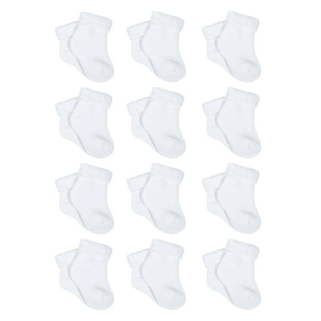 Gerber Gender Neutral White Terry Bootie Wiggle-Proof Socks, 12-Pack, Sizes Newborn-0/6 Months