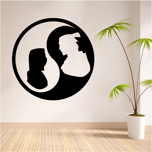 Disney Cartoon Character Mulan And Li Shang Yin Yang Cute Silhouette Wall Sticker Design For Kids Boys Girls Room Bedroom Fun Wall Home Decal Design Sticker Wall Art Vinyl Decoration Size (20x20 inch)