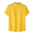 thumbnail image 2 of Lovzfmll Shirts for Men, Men's Casual Summer Shirts Classic Button Basic Short Sleeve Shirt Solid Color Tees Golf Stylish Tops V-Neck Pullover Casual Top Daily Loose Basic Shirts Yellow 2XL, 2 of 9