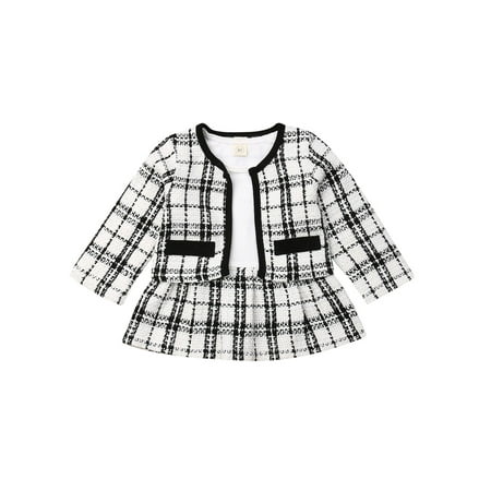 

Sunisery Kids Baby Girl Pageant Plaid Coat Tutu Dress Party Outfits Clothes 2PCS Toddler Girls Suit Autumn Winter Set