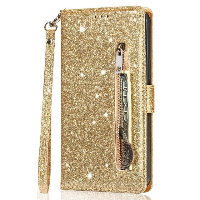 Case for FOXDOCK Google Pixel 6 Pro Glitter Zipper Wallet Case with Short Hand Strap