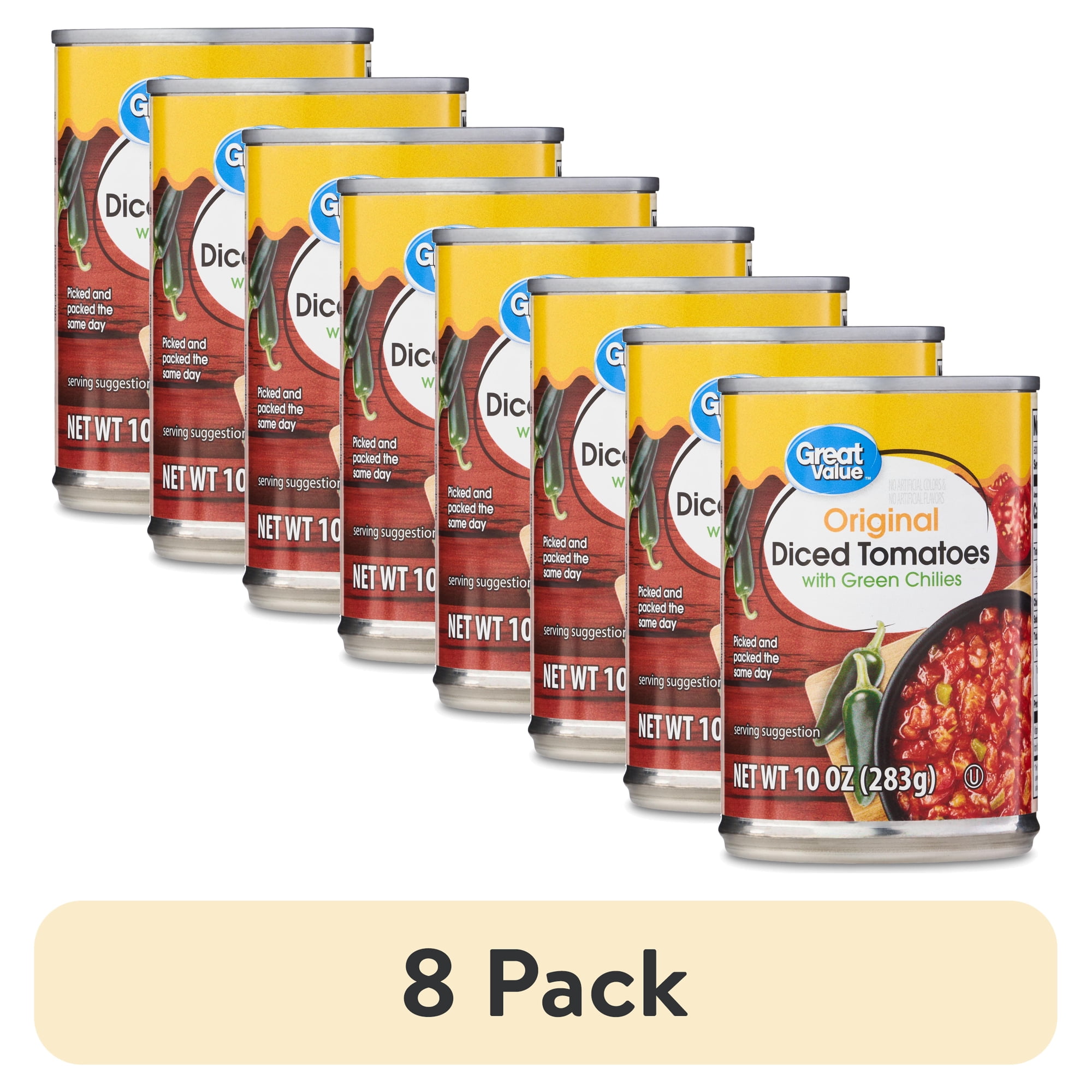 (8 pack) Great Value Original Diced Tomatoes with Green Chilies, 10 oz