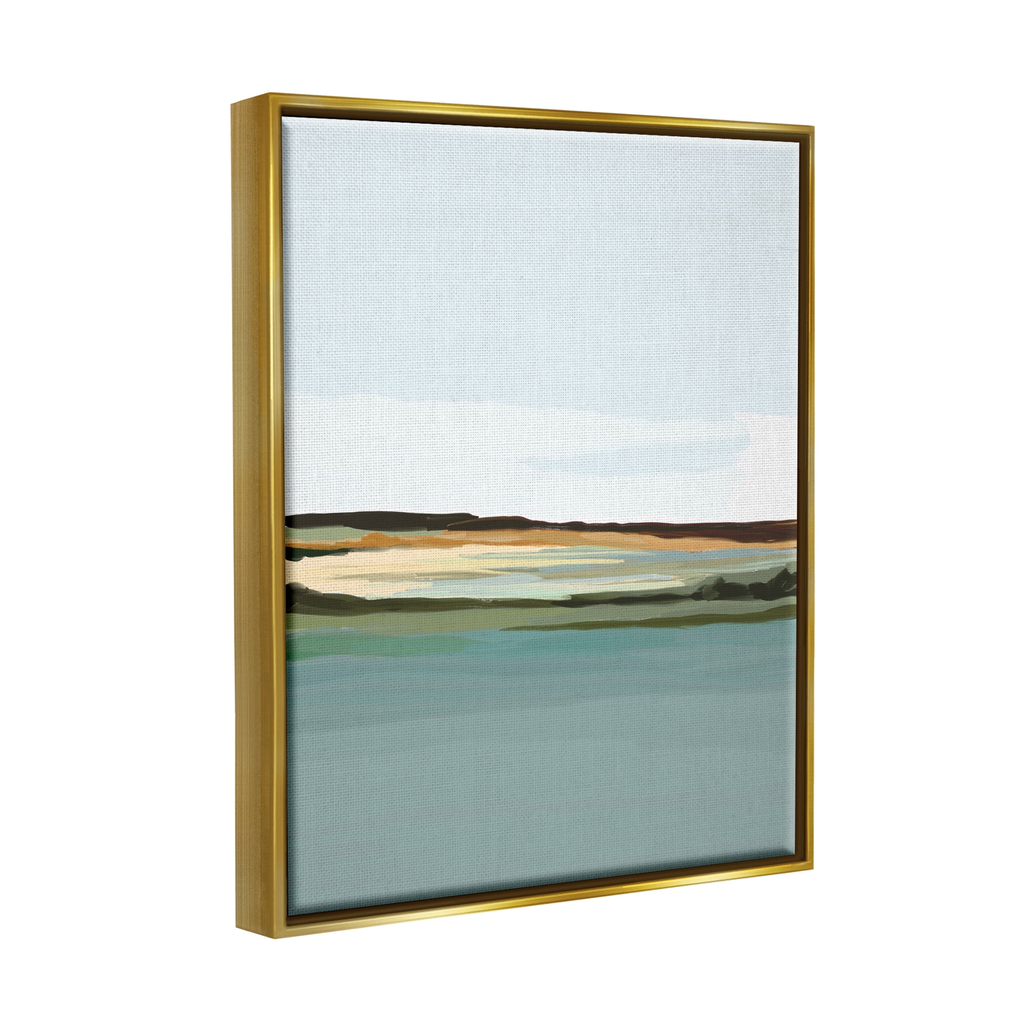 Stupell Industries Modern Lake Shore Abstract Painting Gold Floater Framed Art Print Wall Art, 17 x 21