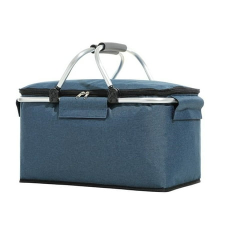 

GENGEN Picnic Baskets Foldable Shopping Basket with Lid 18L Market Basket with Handles Reusable Folding Grocery Basket Insulated Cooler Bag for Picnic Camping BBQ And Sporting Events Navy