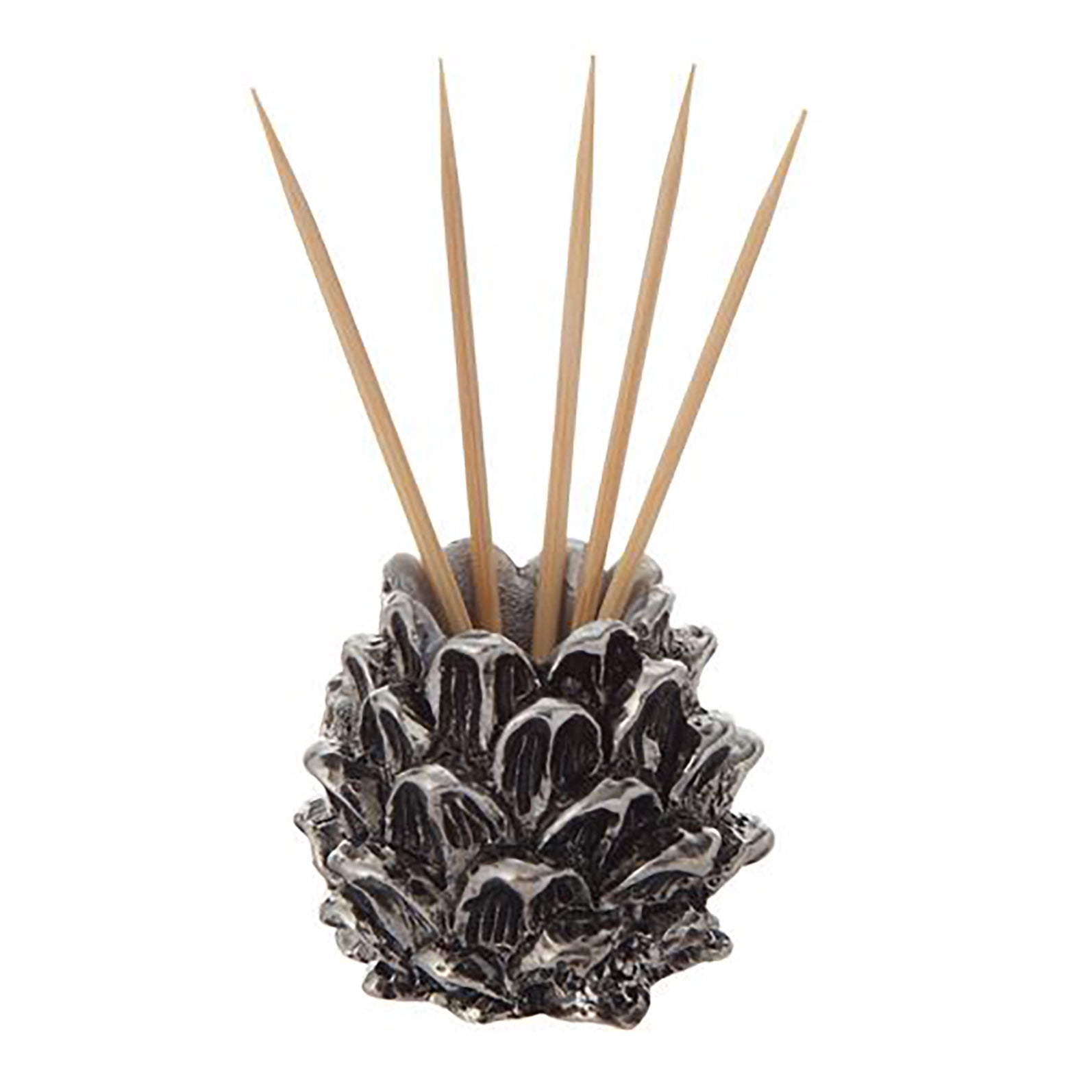 Pinecone Natural Brown 1 inch Pewter Christmas Toothpick Holder With Toothpicks 