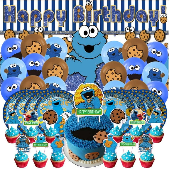 Cookie Monster Birthday Party Supplies Balloons Paper Plates Decoration Cake Topper Decor Tableware Banner Backdrop