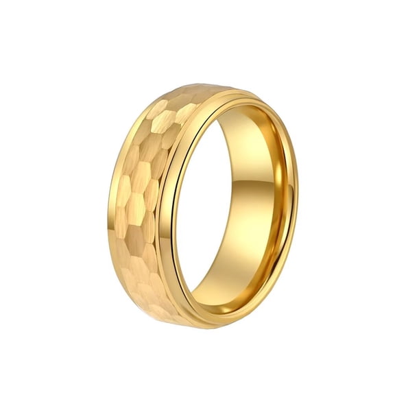 PAMTIER Unisex Tungsten Steel 8MM Simple Personality Cut Dome Tungsten Carbide Honeycomb Pattern Biker Ring Comfort Fit Gold Size 7