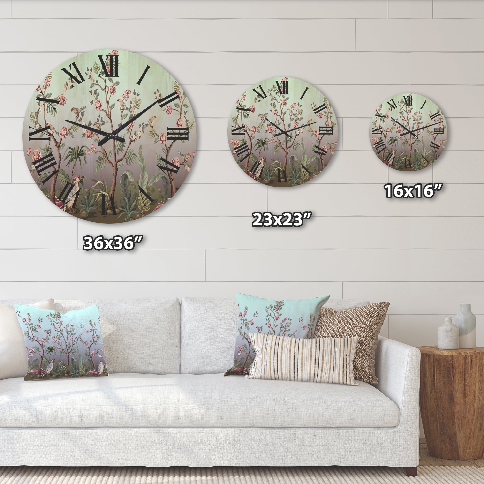 Designart 'Chinoiserie With Peonies and Birds II' Traditional Wood Wall Clock
