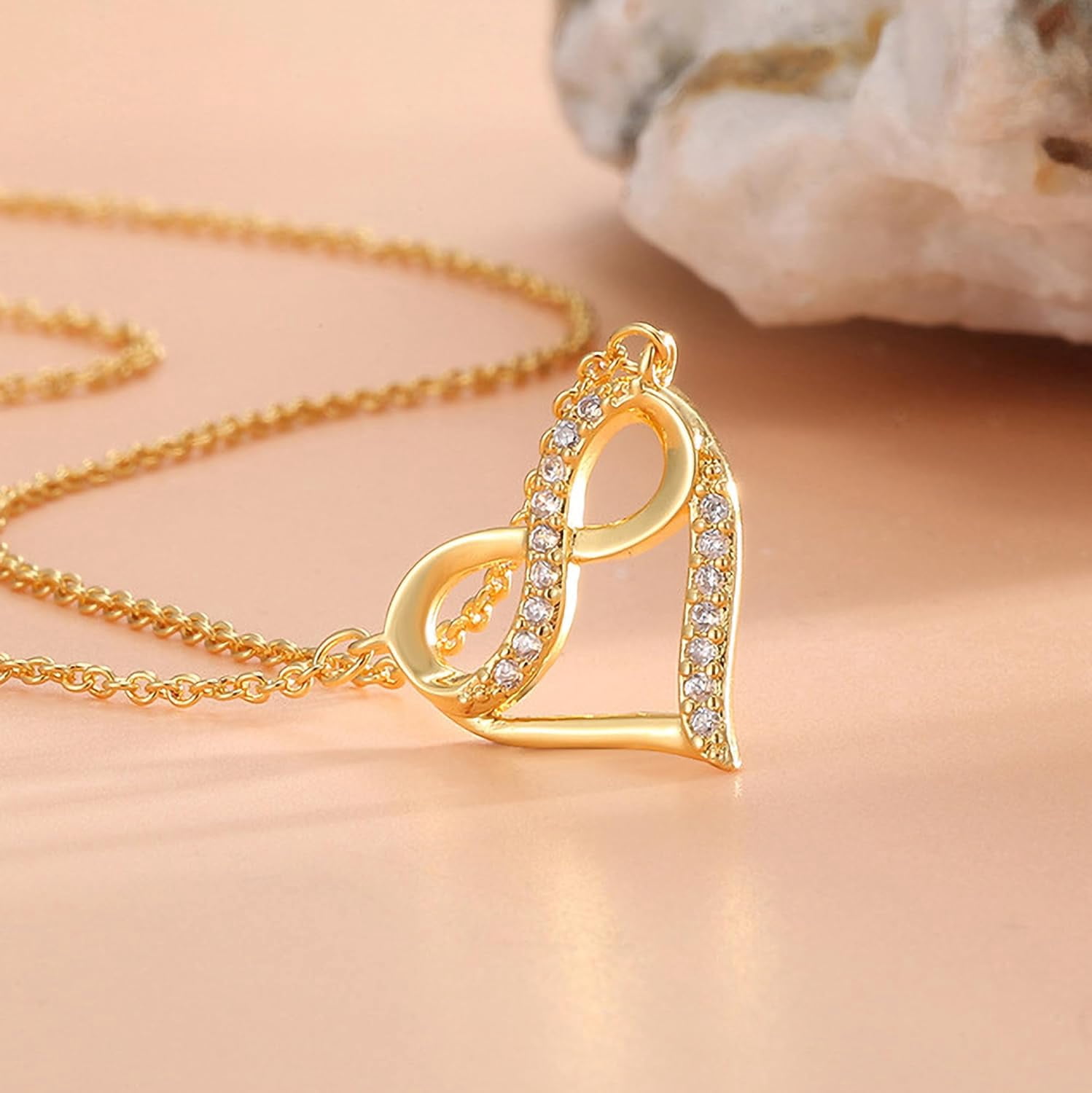 Leander S925 Sterling Silver Heart Necklace for Women Dainty 14k Gold Plated CZ Infinity Love Heart Opal North Star Pendant Choker Necklaces Trendy Chain Jewelry Birthday Gifts for Mom to Daughter