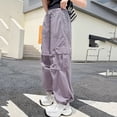 thumbnail image 6 of AherBiu Cargo Pants for Girls Kids Teens Elastic High Waisted Straight Wide Leg Baggy Loose Hiking Pants with Multi Pockets(14-15Years,Purple-01), 6 of 8