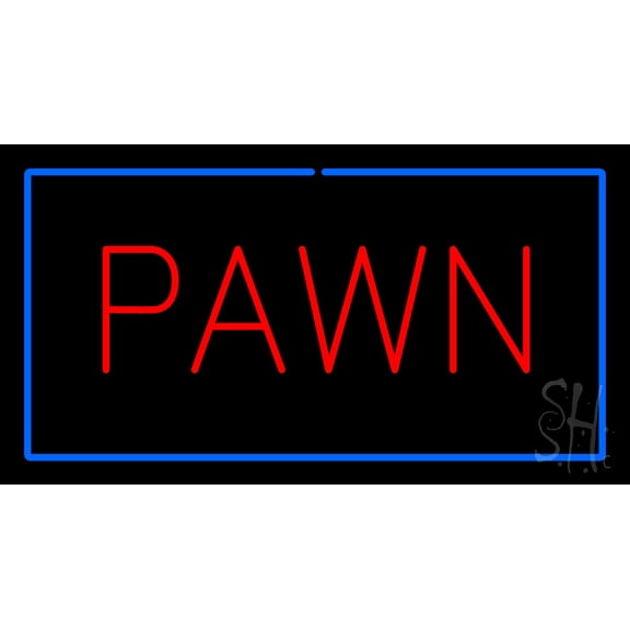 Rde Pawn Blue Border LED Neon Sign 20 x 37 - inches, Black Square Cut Acrylic Backing, with Dimmer - Bright and Premium built indoor LED Neon Sign for Pawn store interior decor, and stroefront.