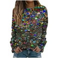thumbnail image 2 of Cavosen Casual Blouses for Women Long Sleeve Glitter Sparkly Print Pullover Sweatshirts Shirts Round Neck Shiny Blouse Solid Color Party Tees Trendy Elegant Evening T-Shirts 4XL, 2 of 5