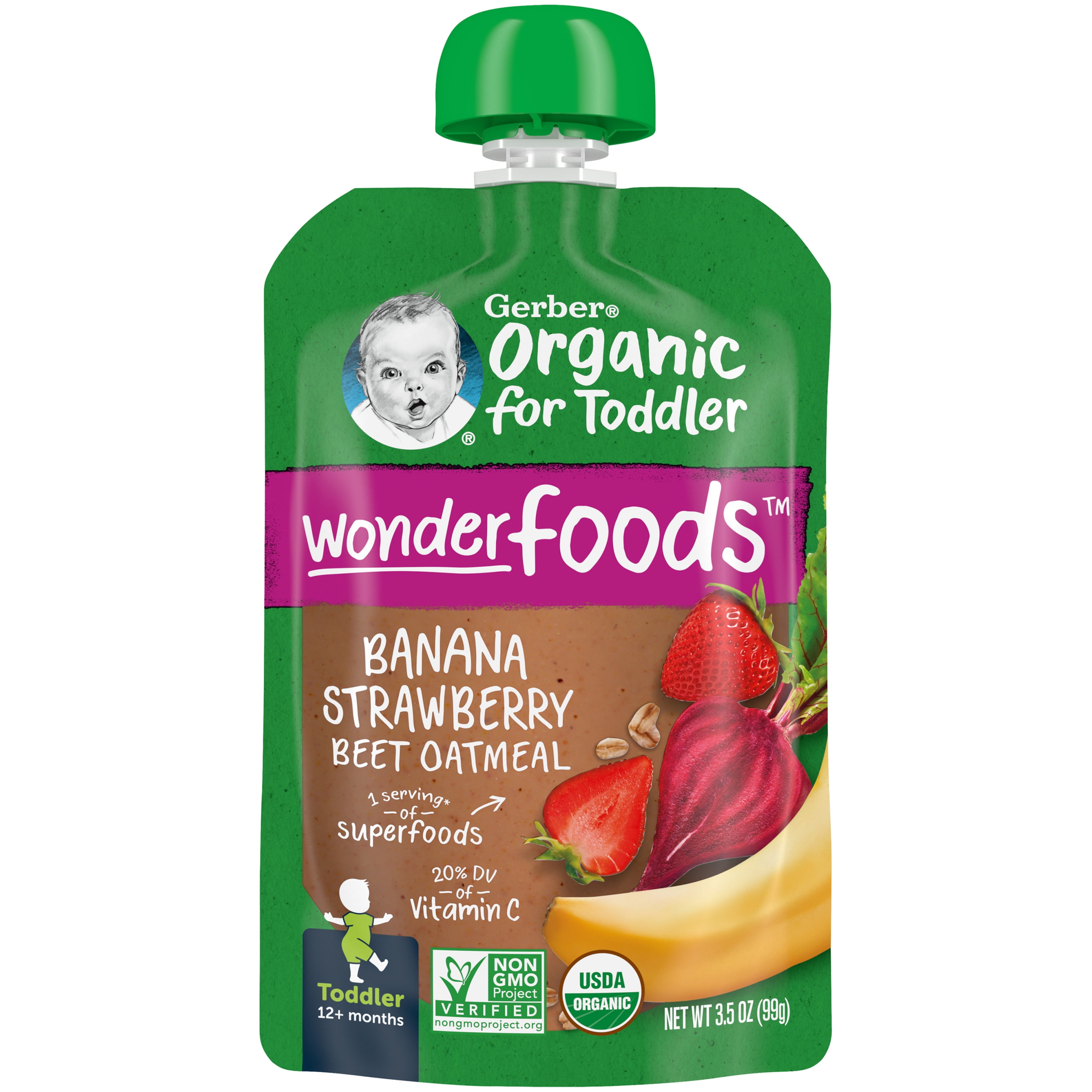 Gerber Organic for Toddler WonderFoods, Banana Strawberry Beet Oatmeal, 3.5 oz Pouch