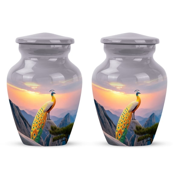 Yatskia Sunset Golden Peacock Little Keepsake Urns for Human Ashes Adult Mother and Father, Small Cremation Urn for Adult Ashes, (Classic Pack of 2, 3 Inch)