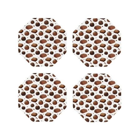 

Drink Coasters Set of 4 Chocolate Pattern No.9043 Leather Coasters for Coffee Table Protector Heat Resistant Cute Coasters for Home Decor Housewarming Gifts Bar Kitchen 4 Inch Octagon