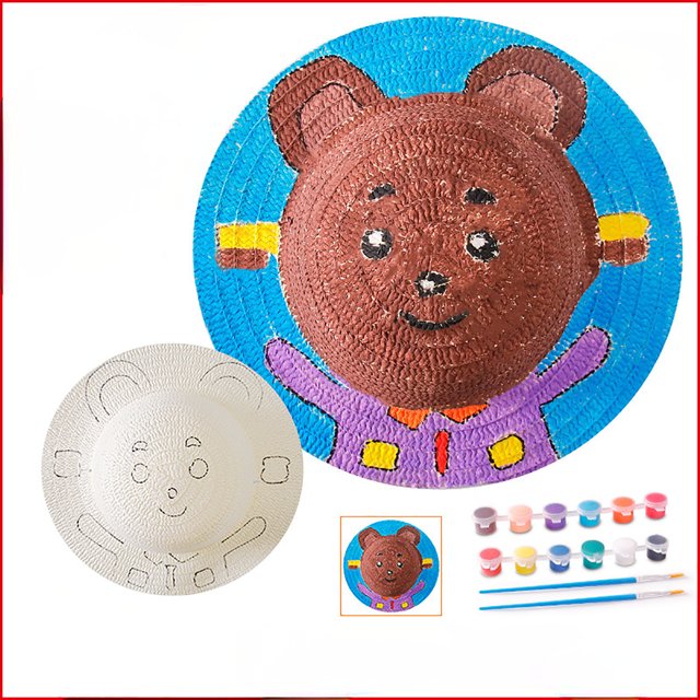 WEAIXIMIUNGChristmas Children Paint Straw Hats Diy Hand Filling 2-8 Years