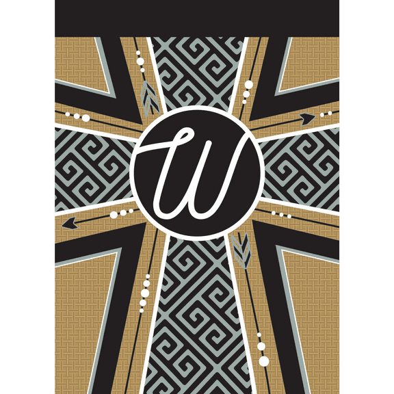 Magnolia Gardens FLAG-5017 13 x 18 in. Double Applique Monogram W Cross Burlap Garden Flag